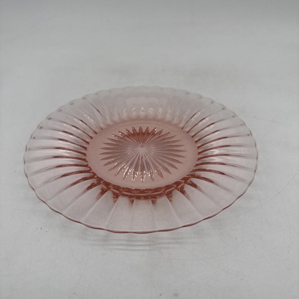 Vintage Heisey 7.5" Salad Plate Ridge and Star Pink Depression Glass